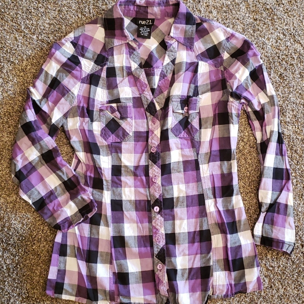 Rue21 Purple Plaid Button-Down Top